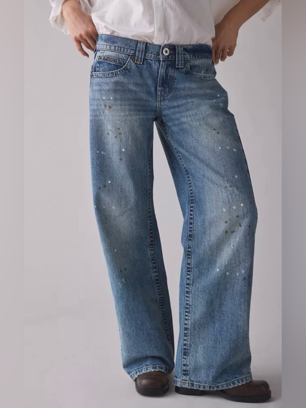 BDG Kayla Lowrider Paint Splatter Wide-Leg Jeans
